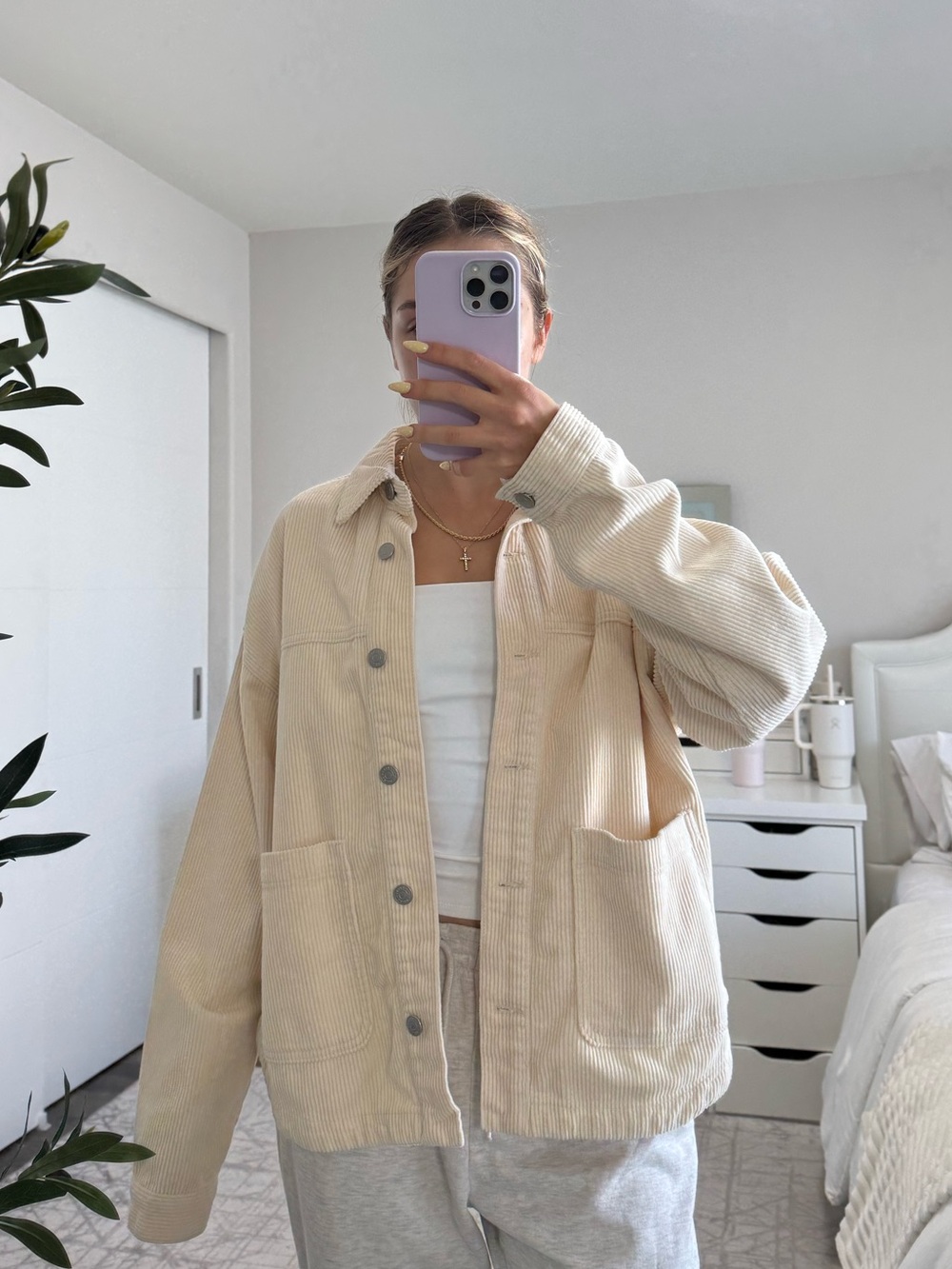 PacSun Cream Corduroy Oversized Jacket Shacket Medium M Neutral Beige - Picture 2 of 7